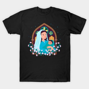 Mary Holding Jesus Cartoon T-Shirt